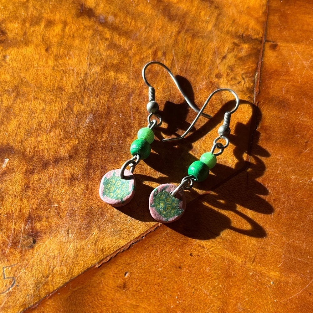Green and Pink Turtle earrings